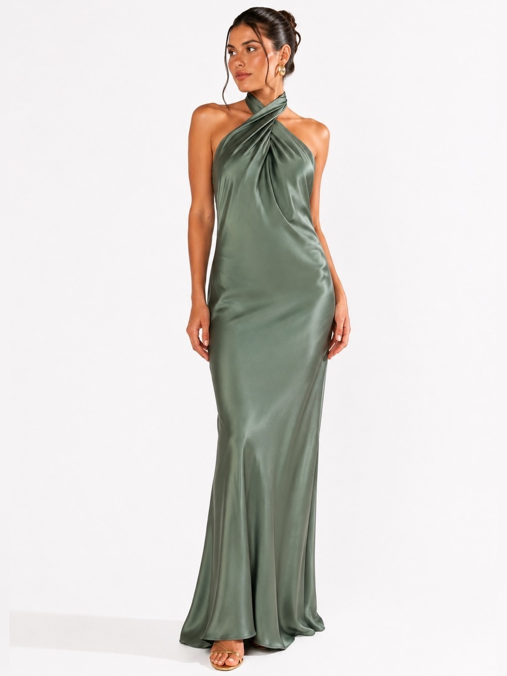 Show Me Your Mumu Jasmine Halter Maxi Dress Dark Forest Green XS NWT